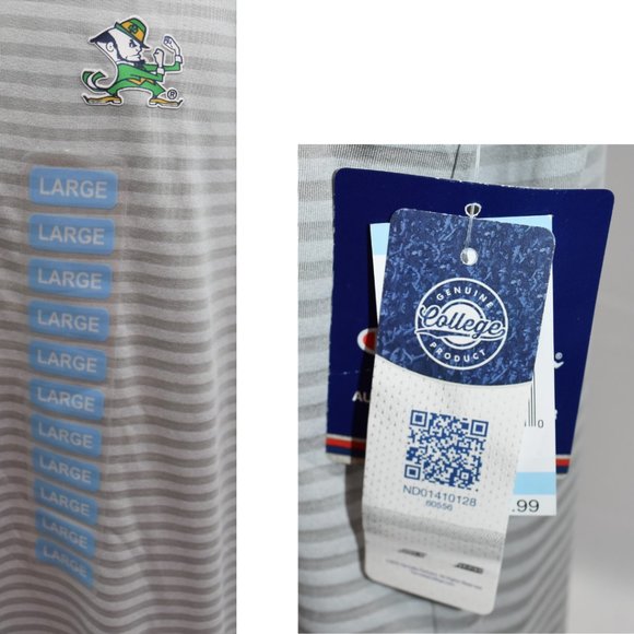 🏈🍀NEW Champion L Grey Striped Norte Dame Polo: Irish Pride & Style! 🍀🏈 - Picture 6 of 7